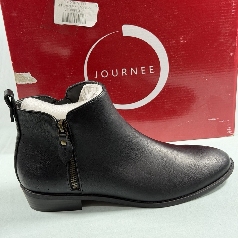 JOURNEE COLLECTION Size-8.5M Womens Ellis Ankle Boot Shoe Black Faux Leather